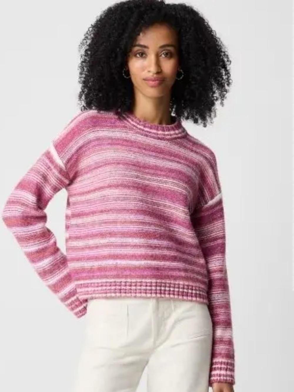J. Crew Factory Pink & White Striped Crewneck Sweater Size M